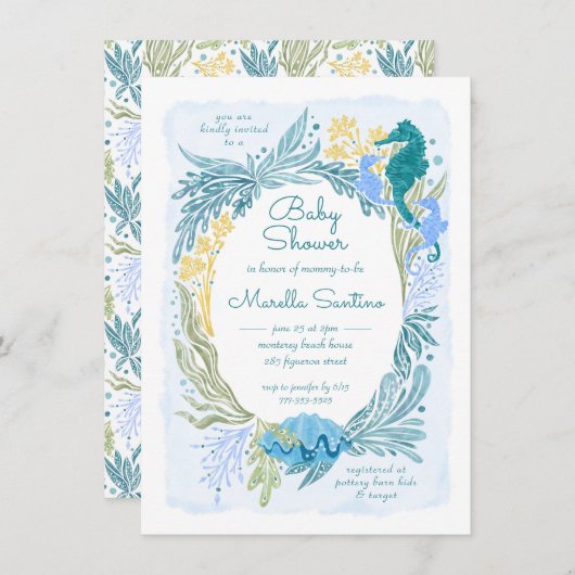 Unter den Meereswellen Seepferd Twins Boys Einladung (Vorne/Hinten)