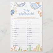 Unter den Meertieren Baby Dusche Word Scramble (Vorderseite)