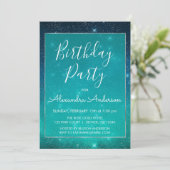 Unter den Sternen Aquamarin Sparkle Geburtstagspar Einladung (Stehend Vorderseite)