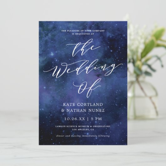 Unter den Sternen Chic Space Astronomie Stars Hoch Einladung (Stehend Vorderseite)