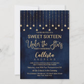 Unter den Sternen Navy Blue Gold Glitzern Sweet 16 Einladung (Vorderseite)