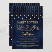 Unter den Sternen Navy Blue Gold Glitzern Sweet 16 Einladung (Vorne/Hinten)