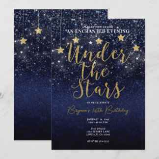 Unter den Sternen Starry Night Gold Blue Prom Part Einladung