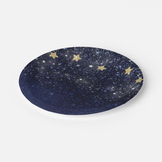 Unter den Sternen Starry Night Gold Blue Prom Part Pappteller (Schrägansicht)