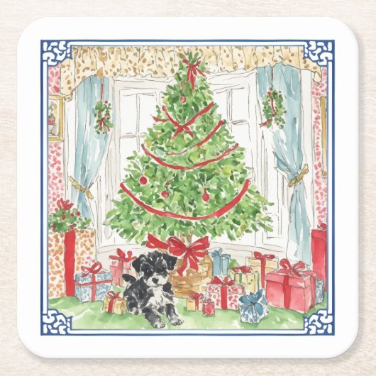 Unter den Weihnachtsbaum-Untersetzer Rechteckiger Pappuntersetzer (Vorderseite)