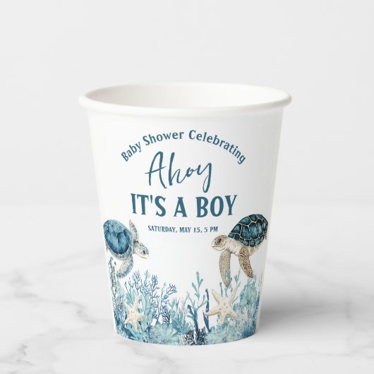 Unter der Blue Ahoy ist eine Baby-Dusche Pappbecher (Vorderseite)