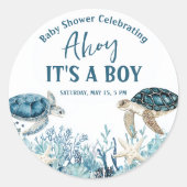 Unter der Blue Ahoy ist eine Baby-Dusche Runder Aufkleber (Vorderseite)