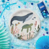 Unter der Decke des Babyduschtischs Pappteller (Party)