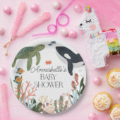 Unter der Decke des Babyduschtischs Pappteller (Party)