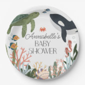 Unter der Decke des Babyduschtischs Pappteller (Vorderseite)