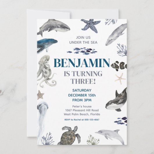 Unter der Geburtstagspartei des Meereswaldes Einladung (Vorderseite)