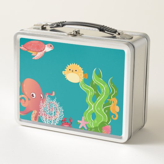 Unter der Meeresabenteuerbox, Oktopus, Meerpferd Metall Brotdose (Vorderseite)