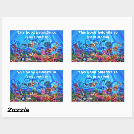 Unter der Meeresbücherplatte Rechteckiger Aufkleber (Blatt)