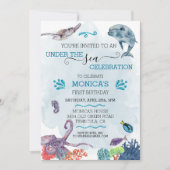 Unter der Meeresdolphin Birthday Ocean Turtle Einladung (Vorderseite)