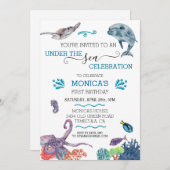 Unter der Meeresdolphin Birthday Ocean Turtle Einladung (Vorne/Hinten)