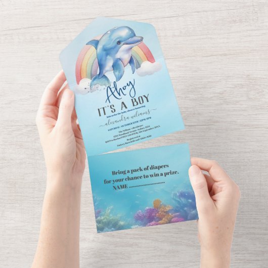 Unter der Meeresdusche Junge der Meerestiere All In One Einladung (Abreißen)