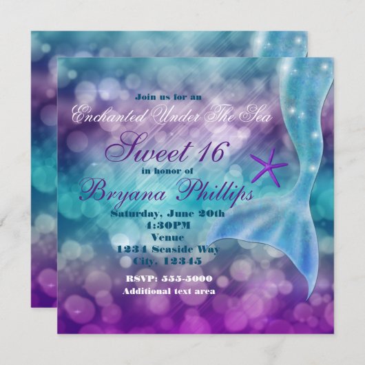 Unter der Meeresgrenze MERMAID Schwanz Fin Party E Einladung (Vorne/Hinten)