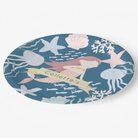 Unter der Meeresmeergruppe Marine Blue Birthday Pappteller (Schrägansicht)