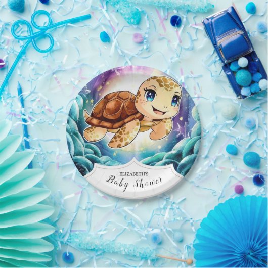 Unter der Meerespastel Schildkrötendusche Pappteller (Party)