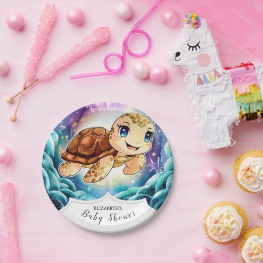 Unter der Meerespastel Schildkrötendusche Pappteller (Party)