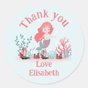 Unter der Meeresprinzessin Mermaid Birthday Runder Aufkleber