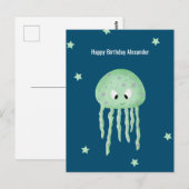 Unter der Meeresqualle Personalisiert Blauer Gebur Postkarte (Vorne/Hinten)