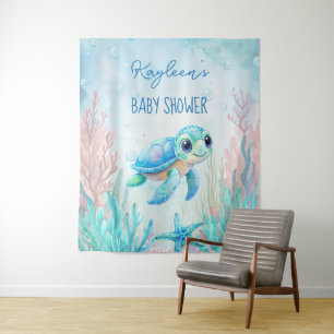 Unter der Meeresschildkröte Aqua Blue Baby Dusche  Wandteppich