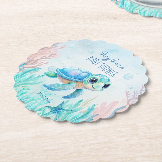Unter der Meeresschildkröte Aqua Blue Babydusche b Untersetzer (angewinkelt)