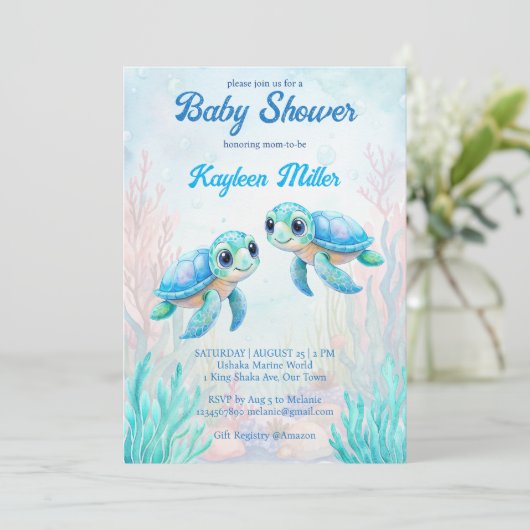 Unter der Meeresschildkröte Aqua Blue Zwillinge Ba Einladung (Stehend Vorderseite)