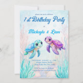 Unter der Meeresschildkröte Aqua Blue Zwillinge Ge Einladung (Vorderseite)