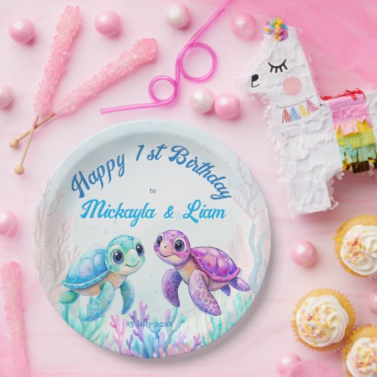 Unter der Meeresschildkröte Aqua Blue Zwillinge Ge Pappteller (Party)