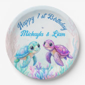 Unter der Meeresschildkröte Aqua Blue Zwillinge Ge Pappteller (Vorderseite)