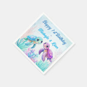 Unter der Meeresschildkröte Aqua Blue Zwillinge Ge Serviette (Ecke)