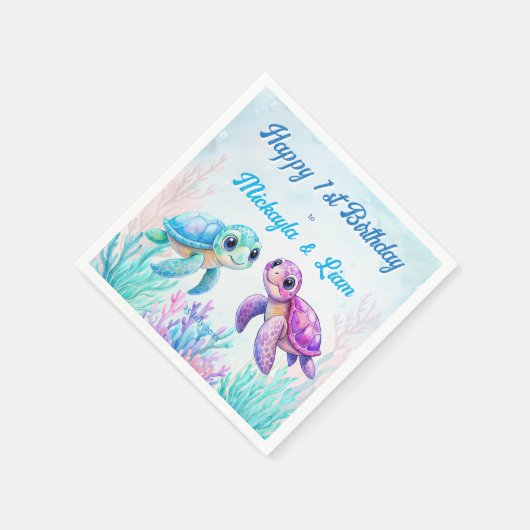 Unter der Meeresschildkröte Aqua Blue Zwillinge Ge Serviette (Ecke)