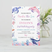 Unter der Meeresschildkröte Dolphin Geburtstag Ein Einladung (Stehend Vorderseite)