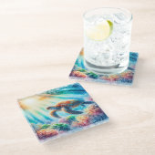 Unter der Meeresschildkröte Glasuntersetzer (Schrägansicht)