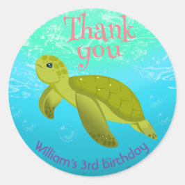 Unter der Meeresschildkröte mit Blasen Geburtstags Runder Aufkleber