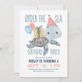 Unter der Meeresschildkröte Wasserfarbe Geburtstag Einladung (Vorderseite)