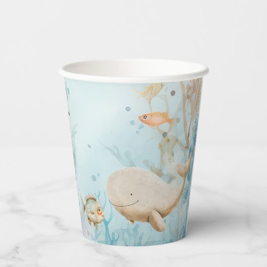 Unter der Meereswal-Kinderdusche Pappbecher (Rückseite)