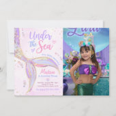 Unter der Meerjungfrau 3. Geburtstag Party Foto Einladung (Vorderseite)