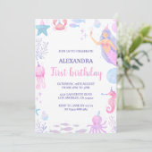 Unter der Meerjungfrau am 1. Geburtstag Einladung (Stehend Vorderseite)