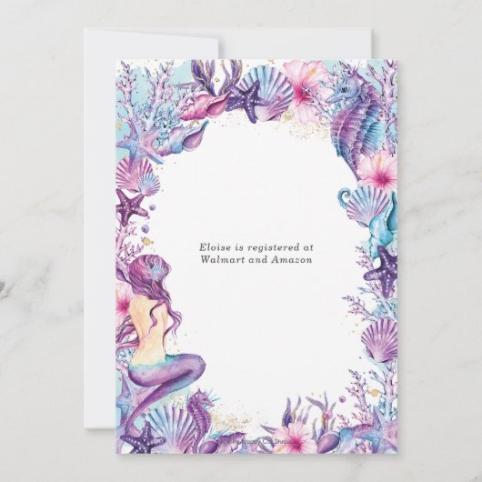 Unter der Meerjungfrau Babydusche Lila Türkis Einladung (Rückseite)
