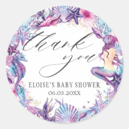 Unter der Meerjungfrau Babydusche Lila Türkis Runder Aufkleber