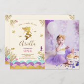 Unter der Meerjungfrau Birthday Einladung Gold (Vorne/Hinten)