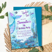 Unter der Meerjungfrau blau & lila 7. Geburtstag Einladung