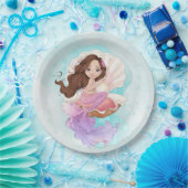 Unter der Meerjungfrau (Brünett) in der Muschel Oy Pappteller (Party)