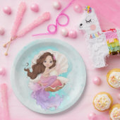 Unter der Meerjungfrau (Brünett) in der Muschel Oy Pappteller (Party)