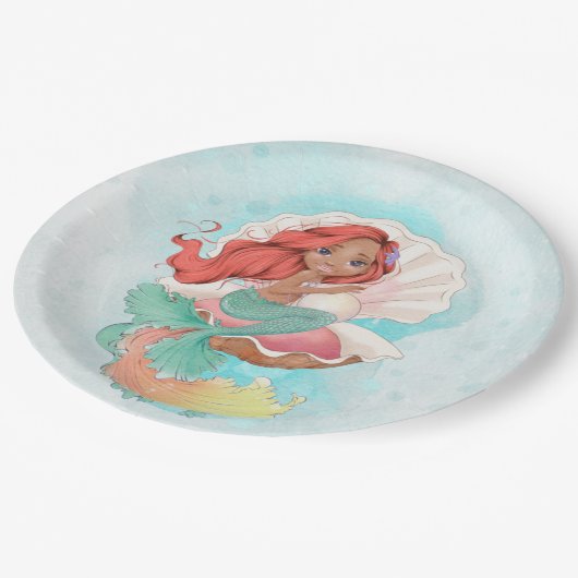 Unter der Meerjungfrau (dunkle Haut) in Austernreg Pappteller (Schrägansicht)