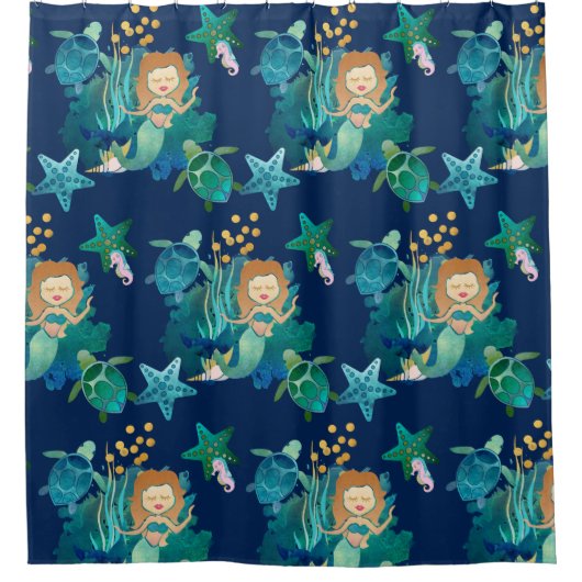 Unter der Meerjungfrau Fantasy Blue Duschvorhang (Vorderseite)