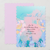 unter der Meerjungfrau Geburtstag Einladung (Vorne/Hinten)